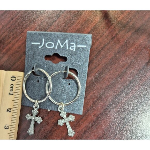 JoMa Silver Hoop Earrings With Cross Charms - Picture 3 of 3